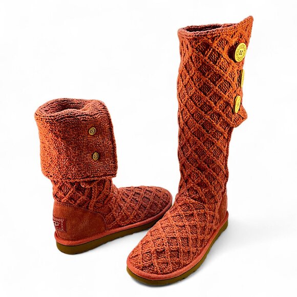 UGG Shoes - UGG Women's Pink Lattice Cardy Knit Sweater Boot Size 8